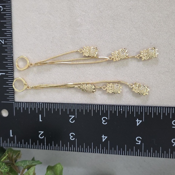 Gold Filled Huggie Hoop Earrings Dangle Owl Charms - Picture 9 of 11